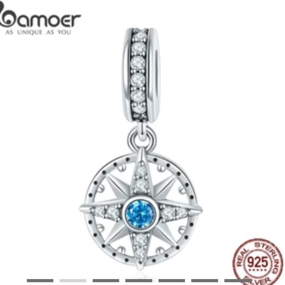 Bamoer .925 Sterling Silver Nautical Compass Star Pendant Charm